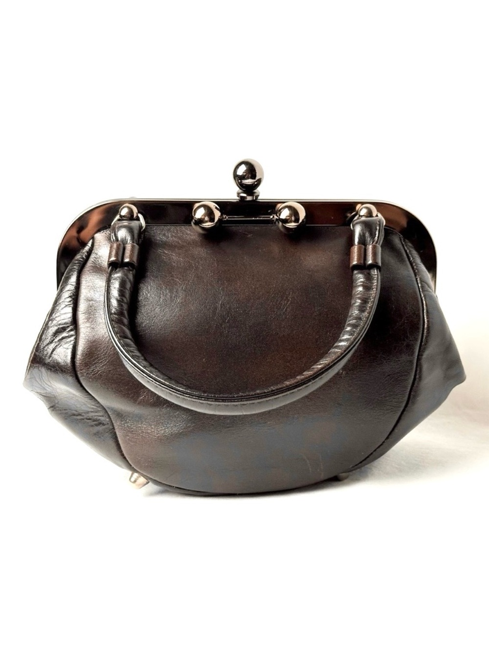 Saber Vintage Leather Mini Top Handle Bag in Dark Brown RARE